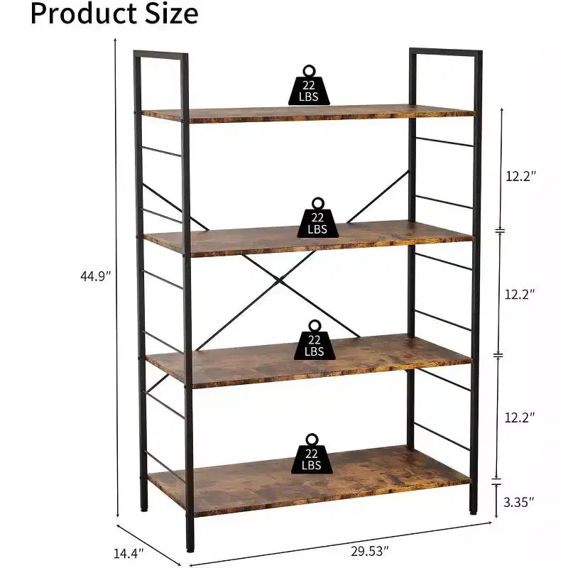 Acekool Scaffale Industriale a 4 Ripiani, Scaffale Contenitore Marrone con Telaio in Acciaio, Barre a X, per Soggiorno Camera da Letto Ufficio, 76 x 35,5 x 114 cm
