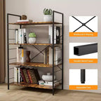 Acekool Scaffale Industriale a 4 Ripiani, Scaffale Contenitore Marrone con Telaio in Acciaio, Barre a X, per Soggiorno Camera da Letto Ufficio, 76 x 35,5 x 114 cm