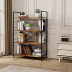 Acekool Scaffale Industriale a 4 Ripiani, Scaffale Contenitore Marrone con Telaio in Acciaio, Barre a X, per Soggiorno Camera da Letto Ufficio, 76 x 35,5 x 114 cm