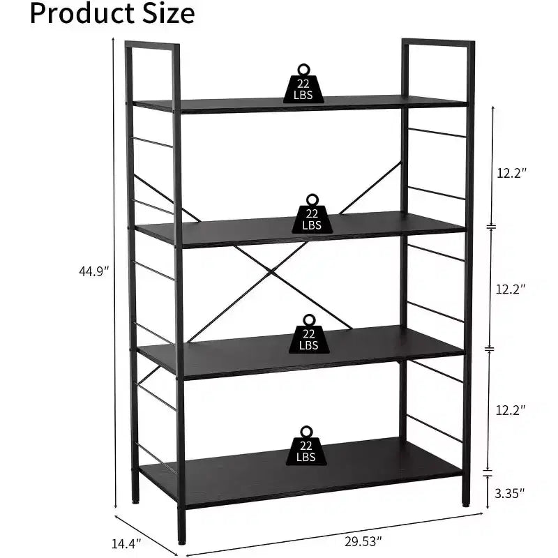 Acekool Scaffale Industriale a 4 Ripiani, Scaffale Contenitore Marrone con Telaio in Acciaio, Barre a X, per Soggiorno Camera da Letto Ufficio, 76 x 35,5 x 114 cm
