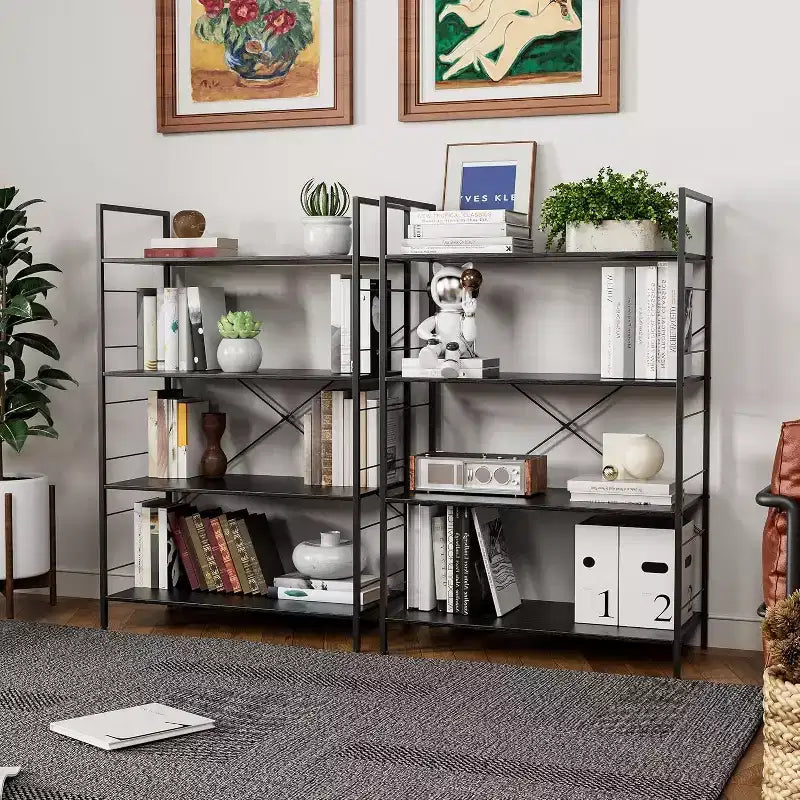 Acekool Scaffale Industriale a 4 Ripiani, Scaffale Contenitore Marrone con Telaio in Acciaio, Barre a X, per Soggiorno Camera da Letto Ufficio, 76 x 35,5 x 114 cm