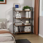 Acekool Scaffale Industriale a 4 Ripiani, Scaffale Contenitore Marrone con Telaio in Acciaio, Barre a X, per Soggiorno Camera da Letto Ufficio, 76 x 35,5 x 114 cm
