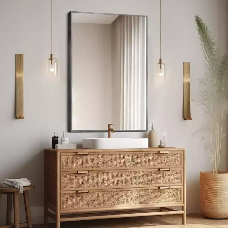 2 Pezzi 91,44 cm A X 60,96 cm L Specchio da Parete Rettangolare con Cornice Sottile in Lega di Alluminio Dorato
