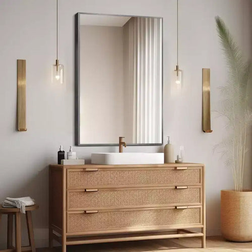 2 Pezzi 91,44 cm A X 60,96 cm L Specchio da Parete Rettangolare con Cornice Sottile in Lega di Alluminio Dorato