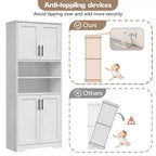 TROPOW 67 Mobile Alto da Bagno, Mobile Alto da Bagno con 4 Ante e Ripiani Regolabili, Armadietto per Sala da Pranzo, Bianco Antico