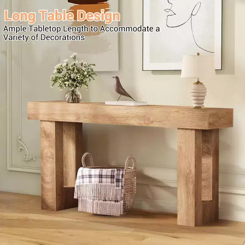 Consolle stretta da ingresso, tavolo da divano in legno lungo 63 pollici, consolle da ingresso in stile rustico, perfetta per soggiorno, corridoio, camera da letto, legno naturale