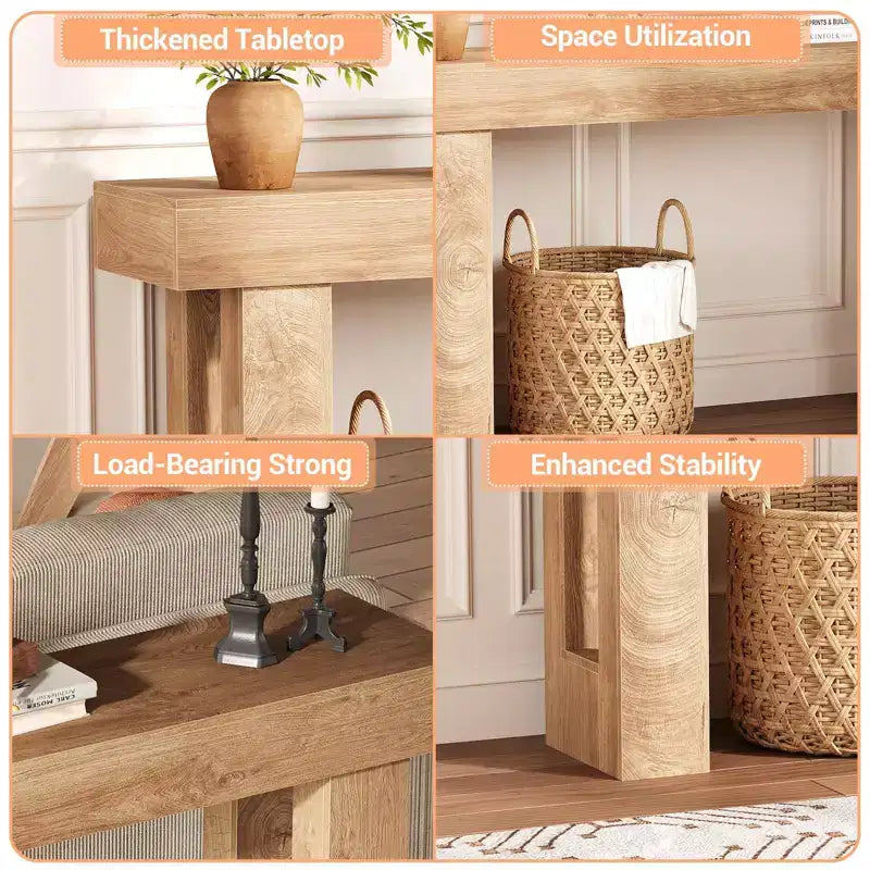 Consolle stretta da ingresso, tavolo da divano in legno lungo 63 pollici, consolle da ingresso in stile rustico, perfetta per soggiorno, corridoio, camera da letto, legno naturale