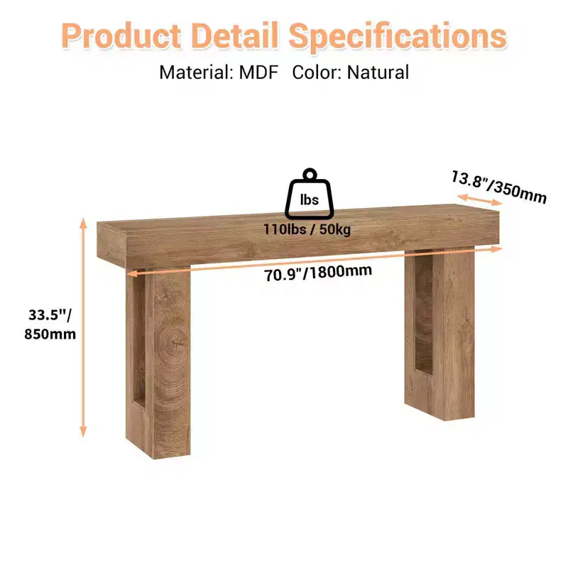 Consolle stretta da ingresso, tavolo da divano in legno lungo 63 pollici, consolle da ingresso in stile rustico, perfetta per soggiorno, corridoio, camera da letto, legno naturale