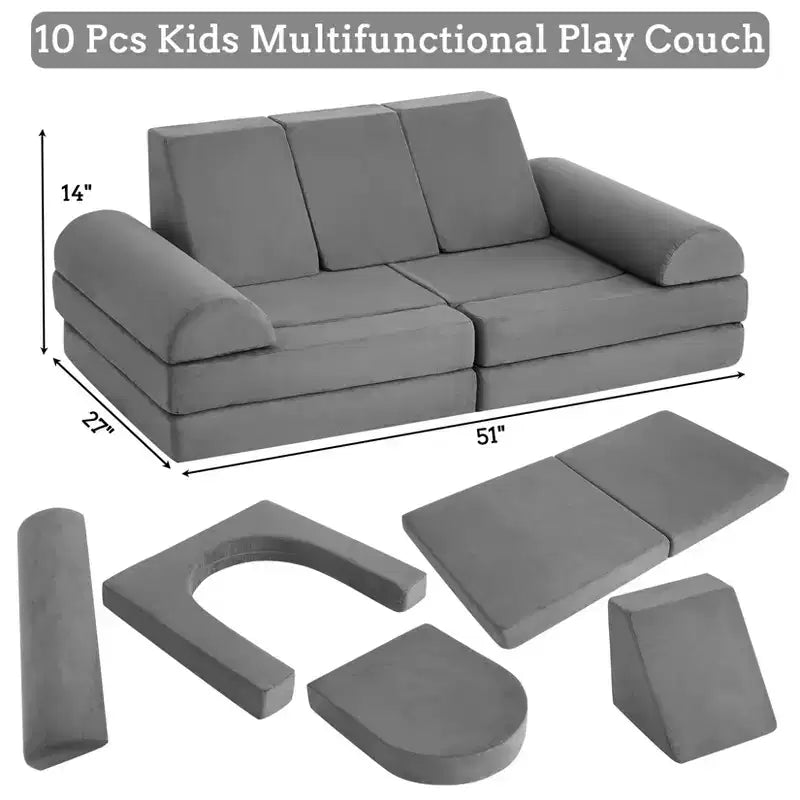 Divano per bambini, divano componibile per bambini a 10 pezzi, divano per bambini in morbida schiuma con fossa per palline per ragazzi e ragazze, divano componibile trasformabile per bambini per camera da letto, sala giochi