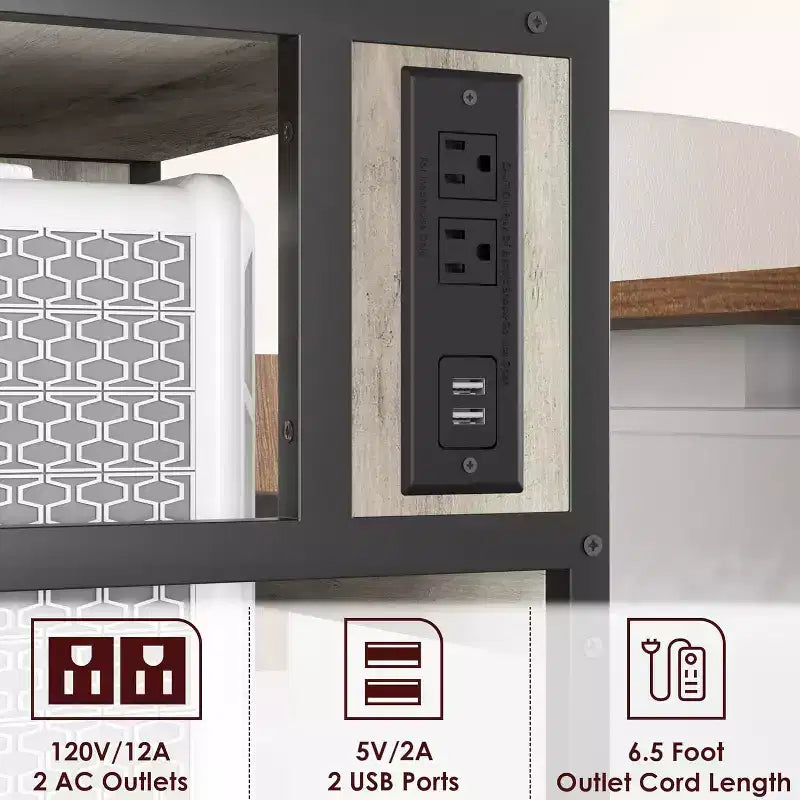 Acekool Supporto per Stampante Grande con Prese di Corrente e Porte USB, Carrello Regolabile a 3 Livelli con Ruote per Ufficio Domestico, Nero Rustico