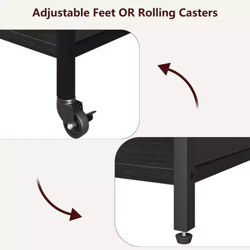 Acekool Supporto per Stampante Grande con Prese di Corrente e Porte USB, Carrello Regolabile a 3 Livelli con Ruote per Ufficio Domestico, Nero Rustico