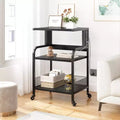 Acekool Large Mobile Printer Stand with Power Outlets and USB Ports, Adjustable 3-Tier Rolling Cart with Wheels for Home Office, Rustic Black