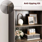 Libreria a colonna in stile rustico con ante, altezza 181 cm, profondità 30 cm, scaffale espositivo portaoggetti, libreria industriale in legno a 6 ripiani per soggiorno