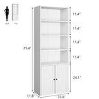 Libreria a colonna in stile rustico con ante, altezza 181 cm, profondità 30 cm, scaffale espositivo portaoggetti, libreria industriale in legno a 6 ripiani per soggiorno