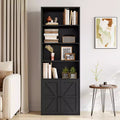 71.4in Tall Farmhouse Bookcase with Doors 11.8in Depth Display Storage Shelves Industrial Bookshelf Wooden 6 Shelf Bookshelves for Living Room