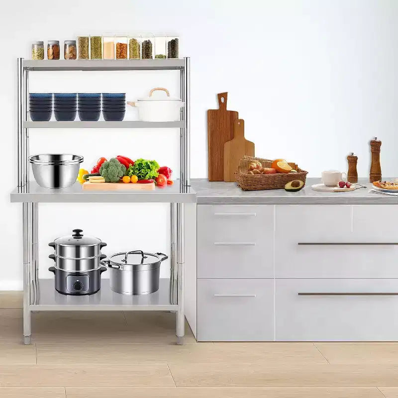 Tavolo in acciaio inox con ripiani rialzati, tavolo da lavoro e preparazione per cucina commerciale 48x24, per cucina ristorante garage magazzino