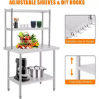 Tavolo in acciaio inox con ripiani rialzati, tavolo da lavoro e preparazione per cucina commerciale 48x24, per cucina ristorante garage magazzino