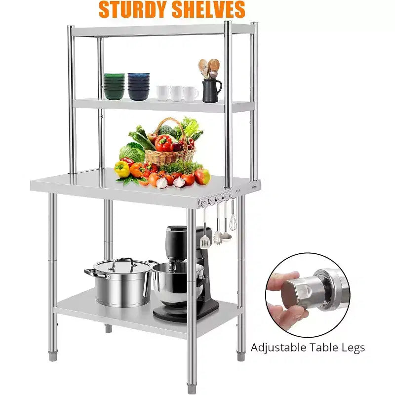 Tavolo in acciaio inox con ripiani rialzati, tavolo da lavoro e preparazione per cucina commerciale 48x24, per cucina ristorante garage magazzino