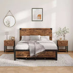 Struttura Letto Matrimoniale Queen Size con 4 Cassetti Contenitore e Struttura in Metallo Resistente per Carichi Pesanti, con Testiera in Legno, Nessuna Rete a Molle Necessaria, Facile da Montare