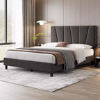 Struttura Letto con Testiera Regolabile, Struttura Letto Imbottita con Robuste Doghe in Legno, Nessuna Rete a Molle Necessaria, Facile da Montare