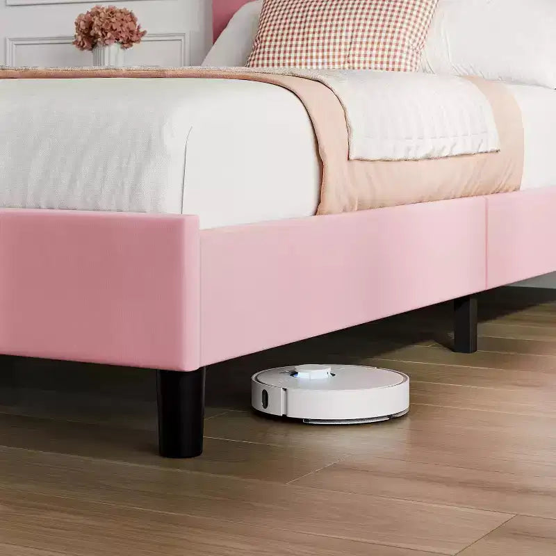 Struttura Letto con Testiera Regolabile, Struttura Letto Imbottita con Robuste Doghe in Legno, Nessuna Rete a Molle Necessaria, Facile da Montare