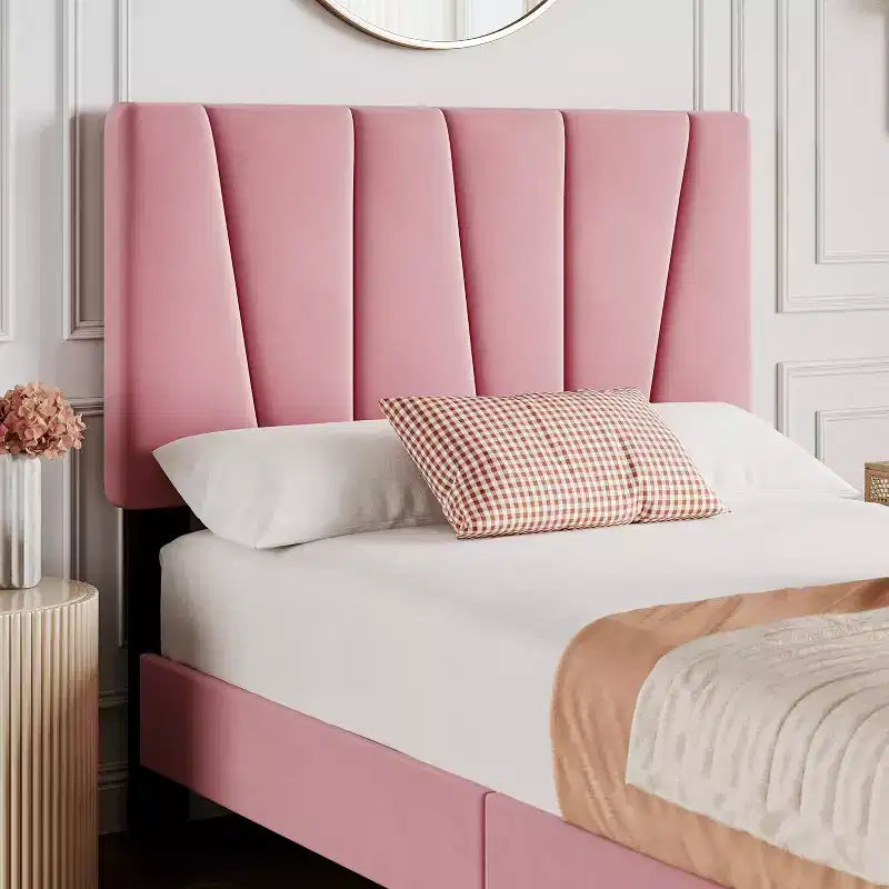 Struttura Letto con Testiera Regolabile, Struttura Letto Imbottita con Robuste Doghe in Legno, Nessuna Rete a Molle Necessaria, Facile da Montare