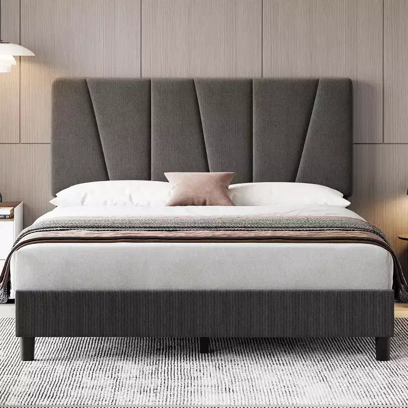 Struttura Letto con Testiera Regolabile, Struttura Letto Imbottita con Robuste Doghe in Legno, Nessuna Rete a Molle Necessaria, Facile da Montare