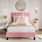 Bed Frame with Adjustable Headboard, Upholstered Platform Bed Frame with Strong Wooden Slats, No Box Spring Needed, Easy Assembly