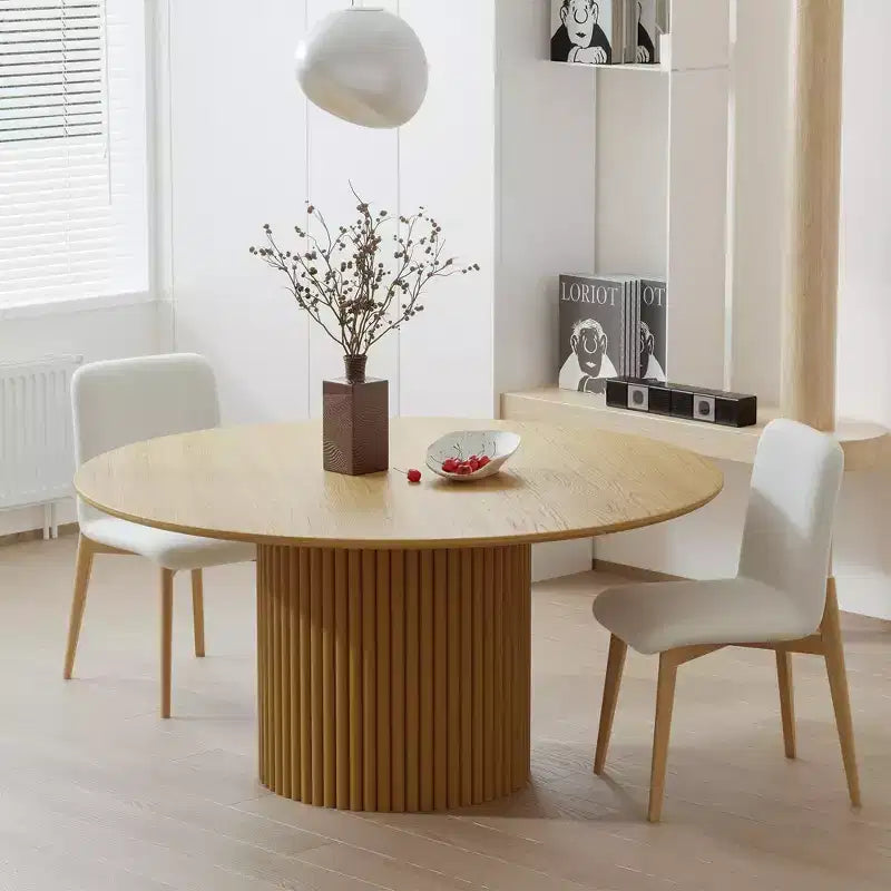 PexFix 60 inch Wood Round Dining Table Circle Kitchen Table with Wood Strip Base Modern Farmhouse Dinner Tables for Kitchen Living Room Natural