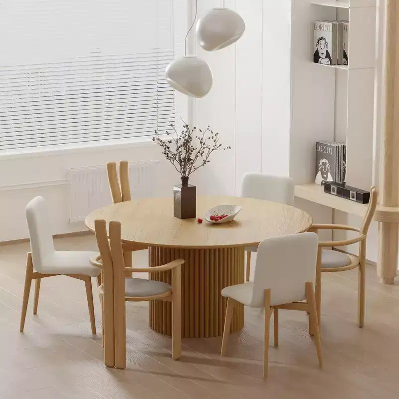 PexFix Tavolo da Pranzo Rotondo in Legno da 60 Pollici Tavolo da Cucina Circolare con Base a Strisce in Legno Tavoli da Pranzo Moderni Stile Fattoria per Cucina Soggiorno Naturale