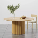 PexFix Tavolo da Pranzo Rotondo in Legno da 60 Pollici Tavolo da Cucina Circolare con Base a Strisce in Legno Tavoli da Pranzo Moderni Stile Fattoria per Cucina Soggiorno Naturale
