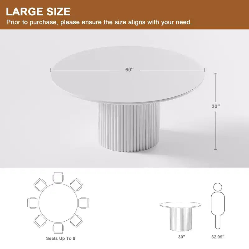 PexFix Tavolo da Pranzo Rotondo in Legno da 60 Pollici Tavolo da Cucina Circolare con Base a Strisce in Legno Tavoli da Pranzo Moderni Stile Fattoria per Cucina Soggiorno Naturale