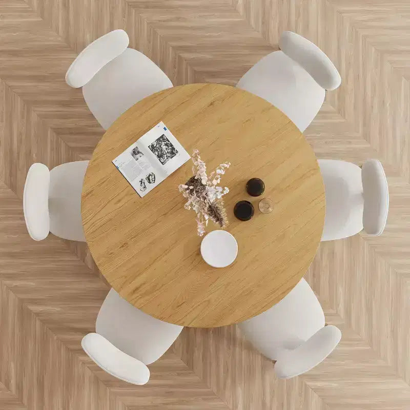 PexFix Tavolo da Pranzo Rotondo in Legno da 60 Pollici Tavolo da Cucina Circolare con Base a Strisce in Legno Tavoli da Pranzo Moderni Stile Fattoria per Cucina Soggiorno Naturale