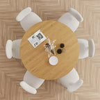 PexFix Tavolo da Pranzo Rotondo in Legno da 60 Pollici Tavolo da Cucina Circolare con Base a Strisce in Legno Tavoli da Pranzo Moderni Stile Fattoria per Cucina Soggiorno Naturale