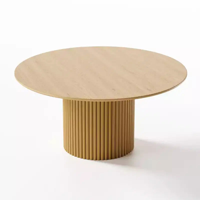 PexFix Tavolo da Pranzo Rotondo in Legno da 60 Pollici Tavolo da Cucina Circolare con Base a Strisce in Legno Tavoli da Pranzo Moderni Stile Fattoria per Cucina Soggiorno Naturale