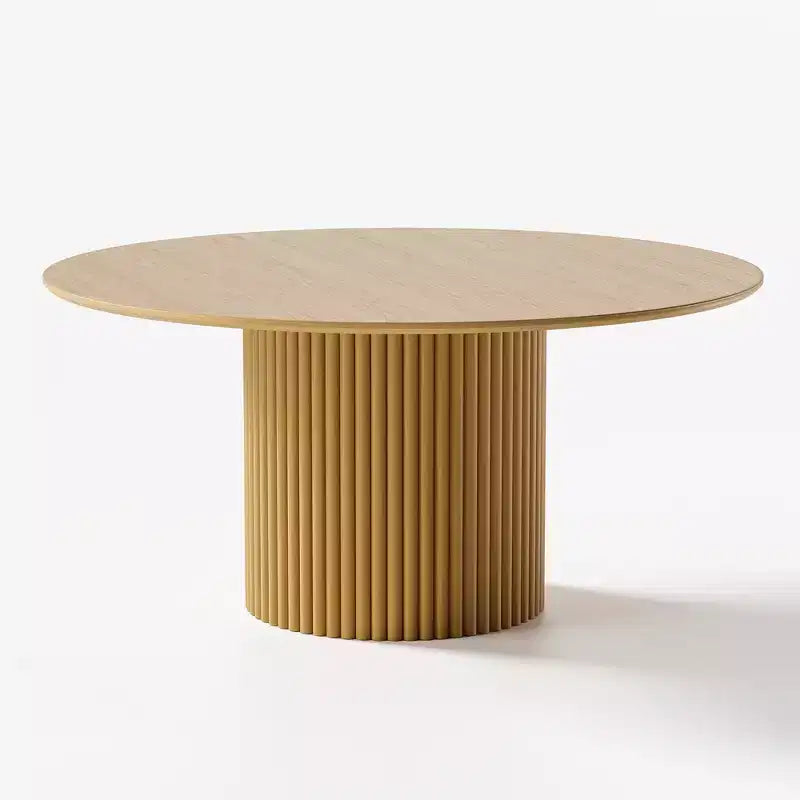 PexFix Tavolo da Pranzo Rotondo in Legno da 60 Pollici Tavolo da Cucina Circolare con Base a Strisce in Legno Tavoli da Pranzo Moderni Stile Fattoria per Cucina Soggiorno Naturale