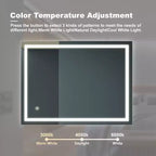 Acekool Specchio da Bagno 81x61 cm con Tocco Dimmerabile a 3 Colori, Antiappannamento, Controllo Interruttore a Parete, Specchio da Parete Rettangolare Impermeabile