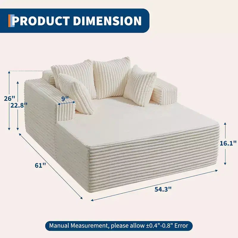 GustoWave Letto da salotto a sacco oversize per 2 persone, divano letto con 4 cuscini per soggiorno, camera da letto