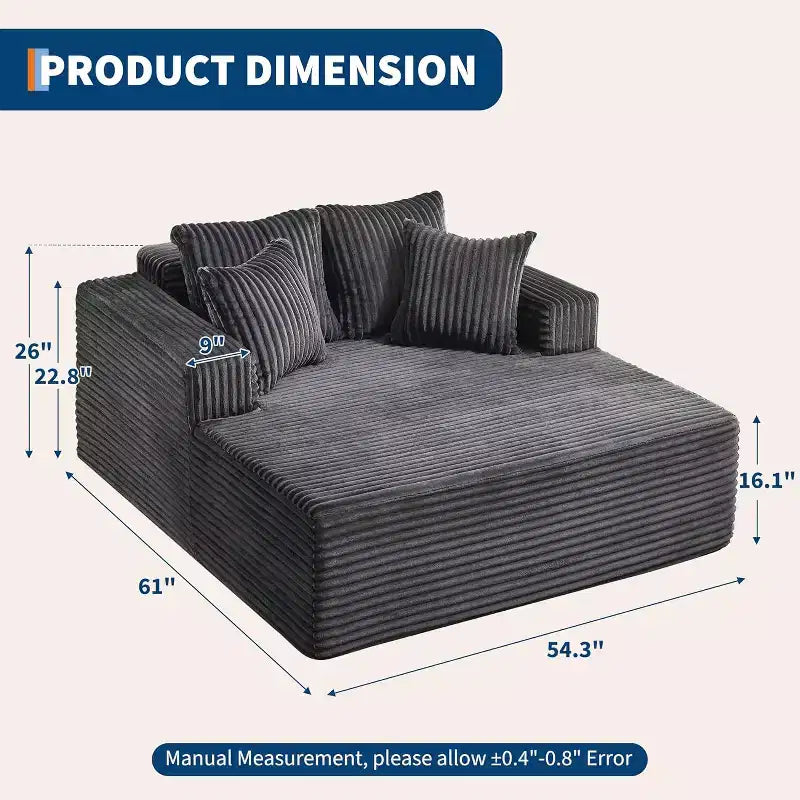 GustoWave Letto da salotto a sacco oversize per 2 persone, divano letto con 4 cuscini per soggiorno, camera da letto