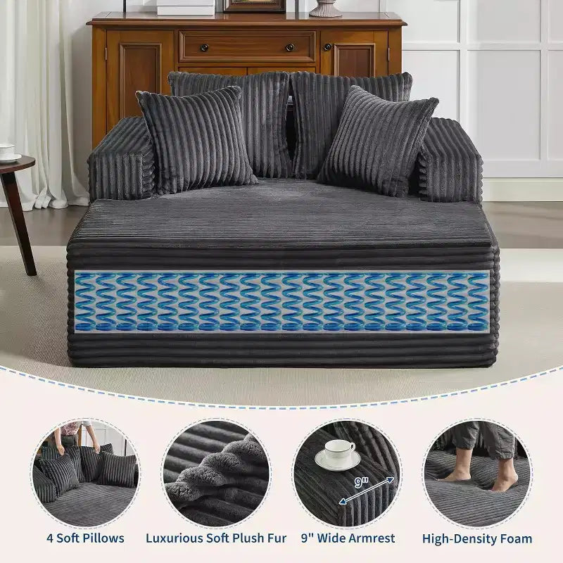 GustoWave Letto da salotto a sacco oversize per 2 persone, divano letto con 4 cuscini per soggiorno, camera da letto