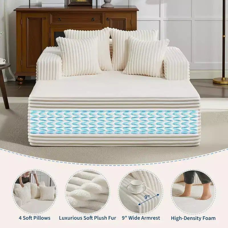 GustoWave Letto da salotto a sacco oversize per 2 persone, divano letto con 4 cuscini per soggiorno, camera da letto