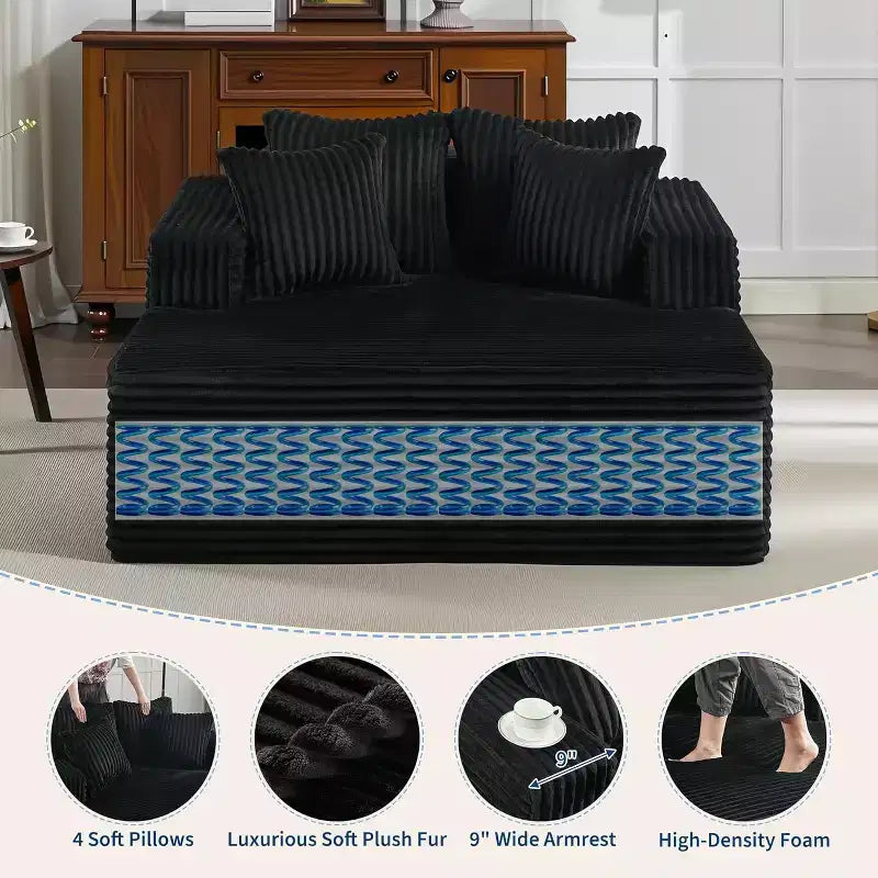 GustoWave Letto da salotto a sacco oversize per 2 persone, divano letto con 4 cuscini per soggiorno, camera da letto