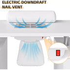 Tavolo da manicure Acekool, scrivania per unghie con aspiratore elettrico, 4 cassetti e mobiletto contenitore, ruote bloccabili, postazione unghie ergonomica bianca