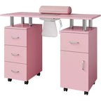 Tavolo da manicure Acekool, scrivania per unghie con aspiratore elettrico, 4 cassetti e mobiletto contenitore, ruote bloccabili, postazione unghie ergonomica bianca