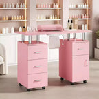 Acekool Manicure Table Nail Desk with Electric Dust Collector, 4 Drawers & Cabinet Storage, Lockable Wheels, Ergonomic White Nail Station
