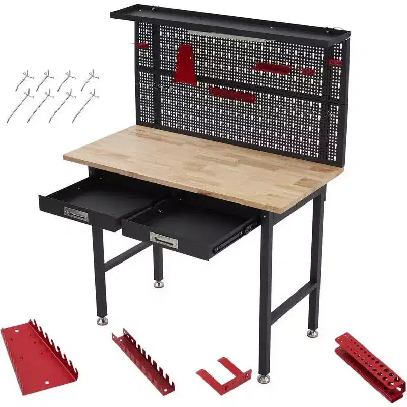 Acekool 48 Banco da Lavoro da Garage con Pannello Forato, Presa di Corrente e Cassetti - Tavolo da Lavoro in Legno Resistente per Officina o Garage