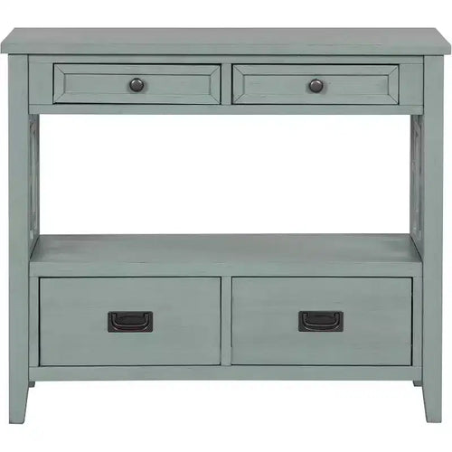 36-Inch Farmhouse Style Console Table with 4 Drawers, Green Buffet Cabinet with Storage Shelf, Sofa Table for Entryway, Hallway, Rustic Design