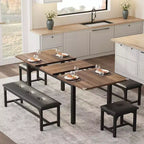 Set da 5 Pezzi Tavolo da Pranzo per 4-6 Persone, Set Tavolo da Pranzo Estensibile per 4, Tavolo da Cucina con Panche e Sgabelli, Set Tavolo da Cena per la Casa