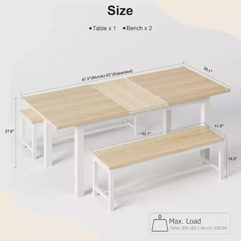 Set da 5 Pezzi Tavolo da Pranzo per 4-6 Persone, Set Tavolo da Pranzo Estensibile per 4, Tavolo da Cucina con Panche e Sgabelli, Set Tavolo da Cena per la Casa