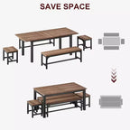 Set da 5 Pezzi Tavolo da Pranzo per 4-6 Persone, Set Tavolo da Pranzo Estensibile per 4, Tavolo da Cucina con Panche e Sgabelli, Set Tavolo da Cena per la Casa